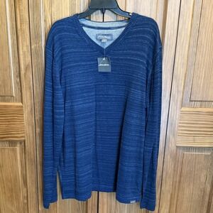 Eddie‎ Bauer Men's Tall XL Wool Blend Sweater V-Neck Blue Long Sleeve NWT
